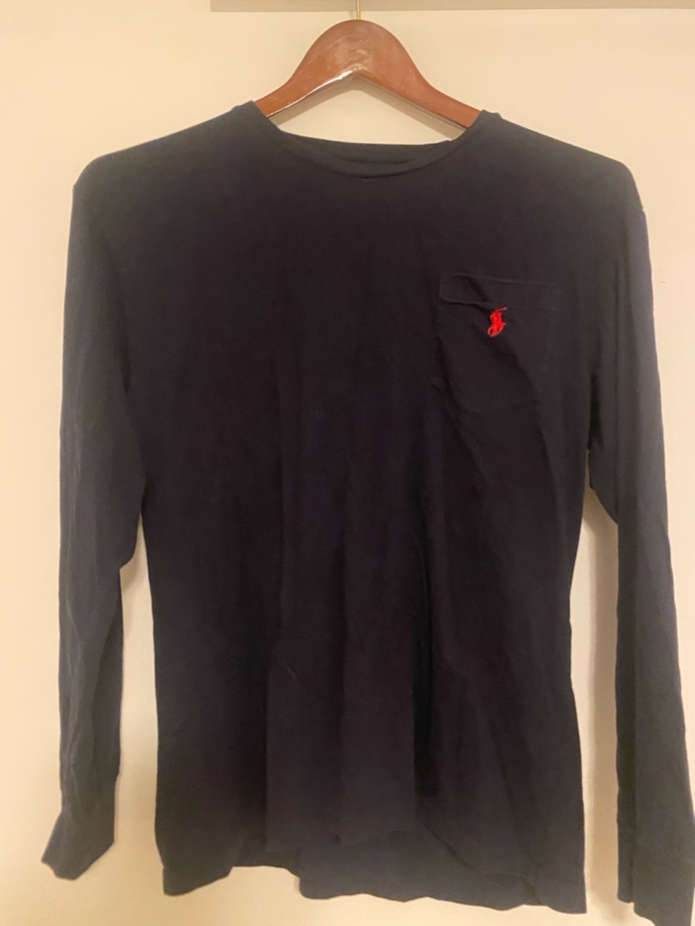 Polo by Ralph Lauren Navy Long Sleeve Crew with Red Pony Embroidery